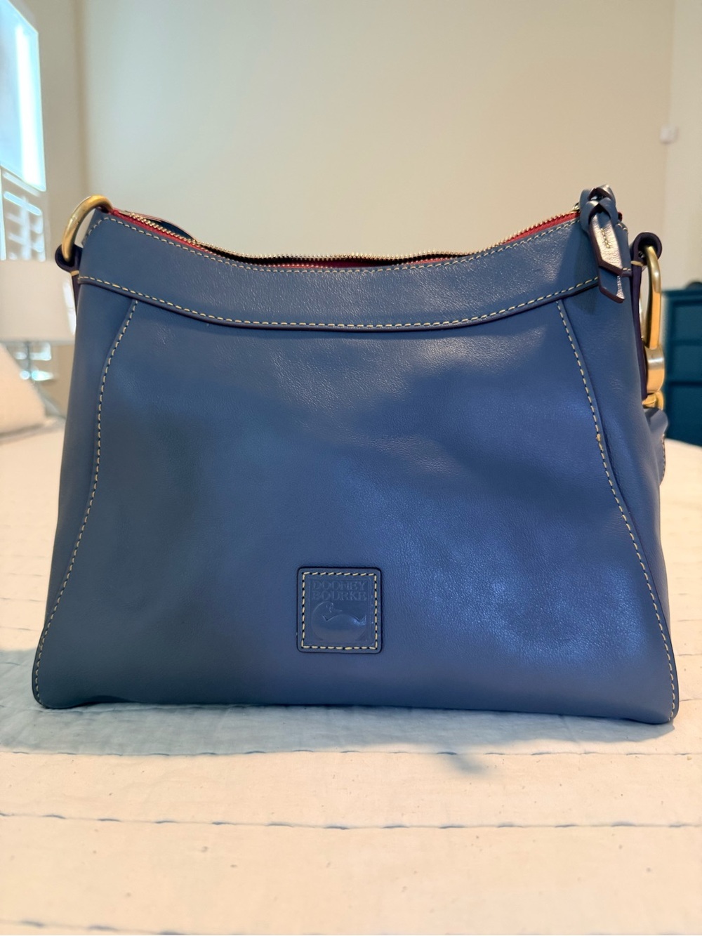 Dooney & Bourke Blue Leather Shoulder Bag with Gold Hardware